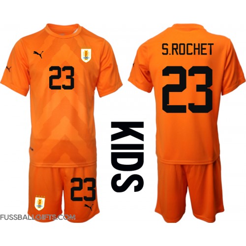 Uruguay Sergio Rochet #23 Torwart Fußballbekleidung Auswärtstrikot Kinder WM 2022 Kurzarm (+ kurze hosen)
